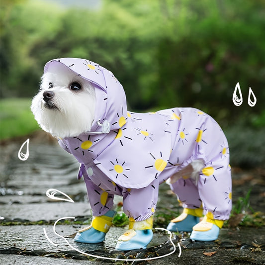 Waterproof Polyester Dog Raincoat with Snap Buttons - Sunflower Pattern