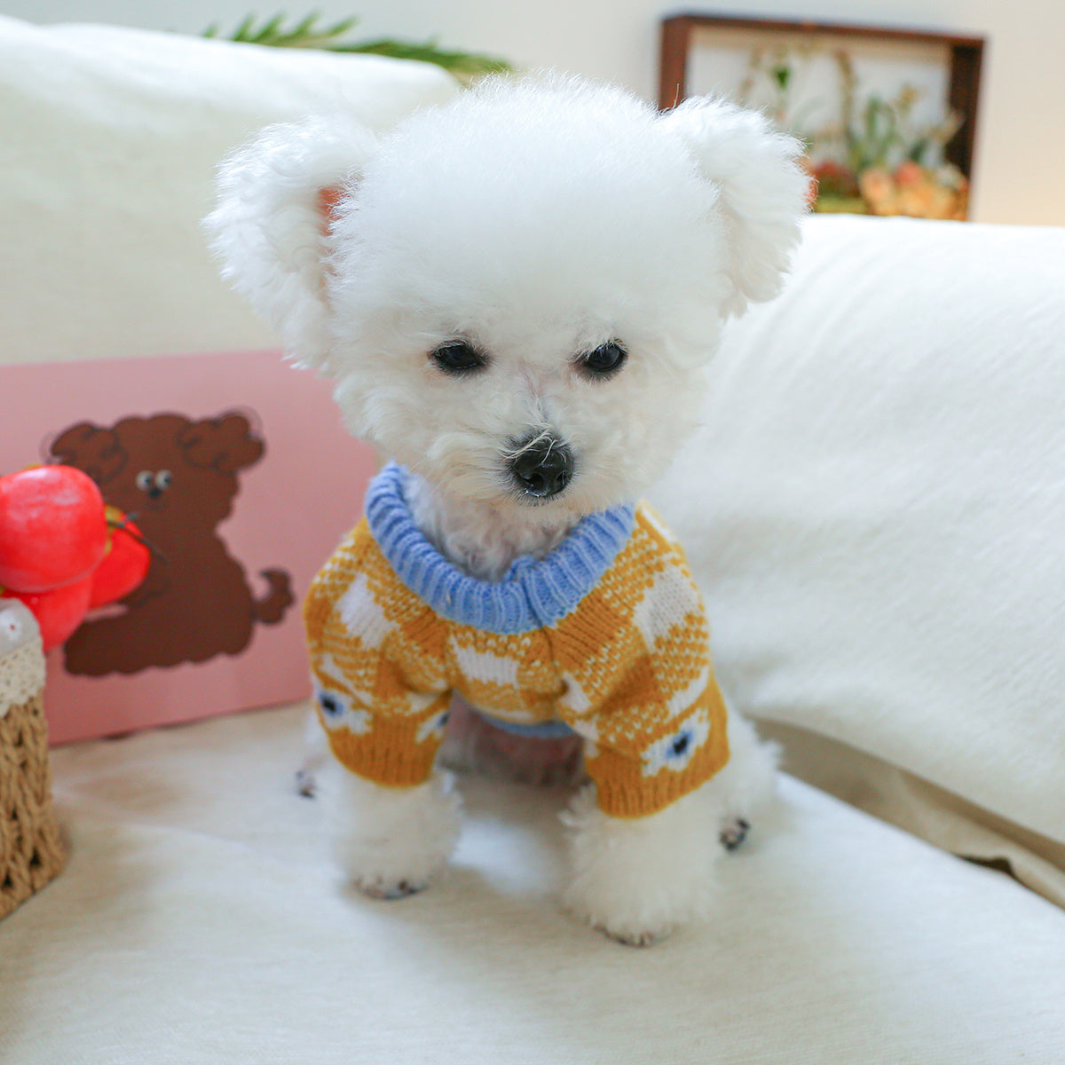 Flower Plaid Graphic Dog Sweater: Soft and Comfortable Warm Clothes for Small Dogs - Perfect for Autumn and Winter