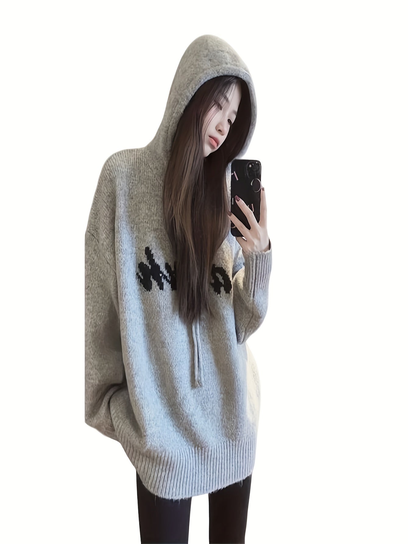 Letter Pattern Drawstring Hooded Sweater