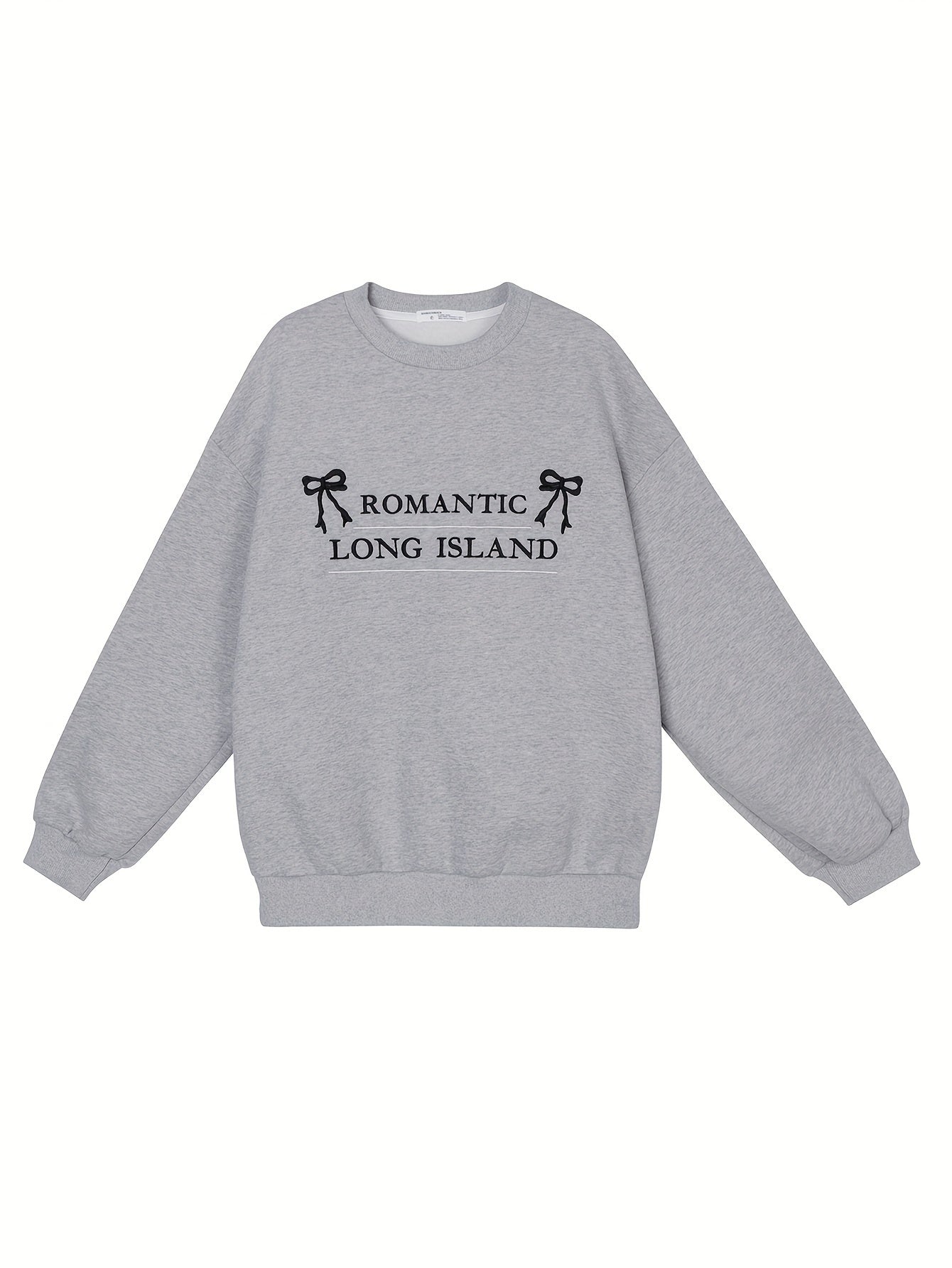 Letter & Bow Embroidery Pullover Sweatshirt