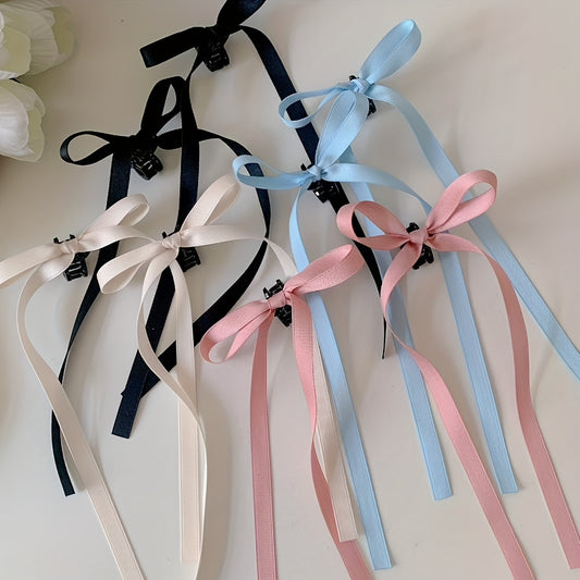 2pcs Cute Ballet Bow Hair Clips With Tassels - Soft Fabric Ribbon Ponytail Holders For Girls & Women