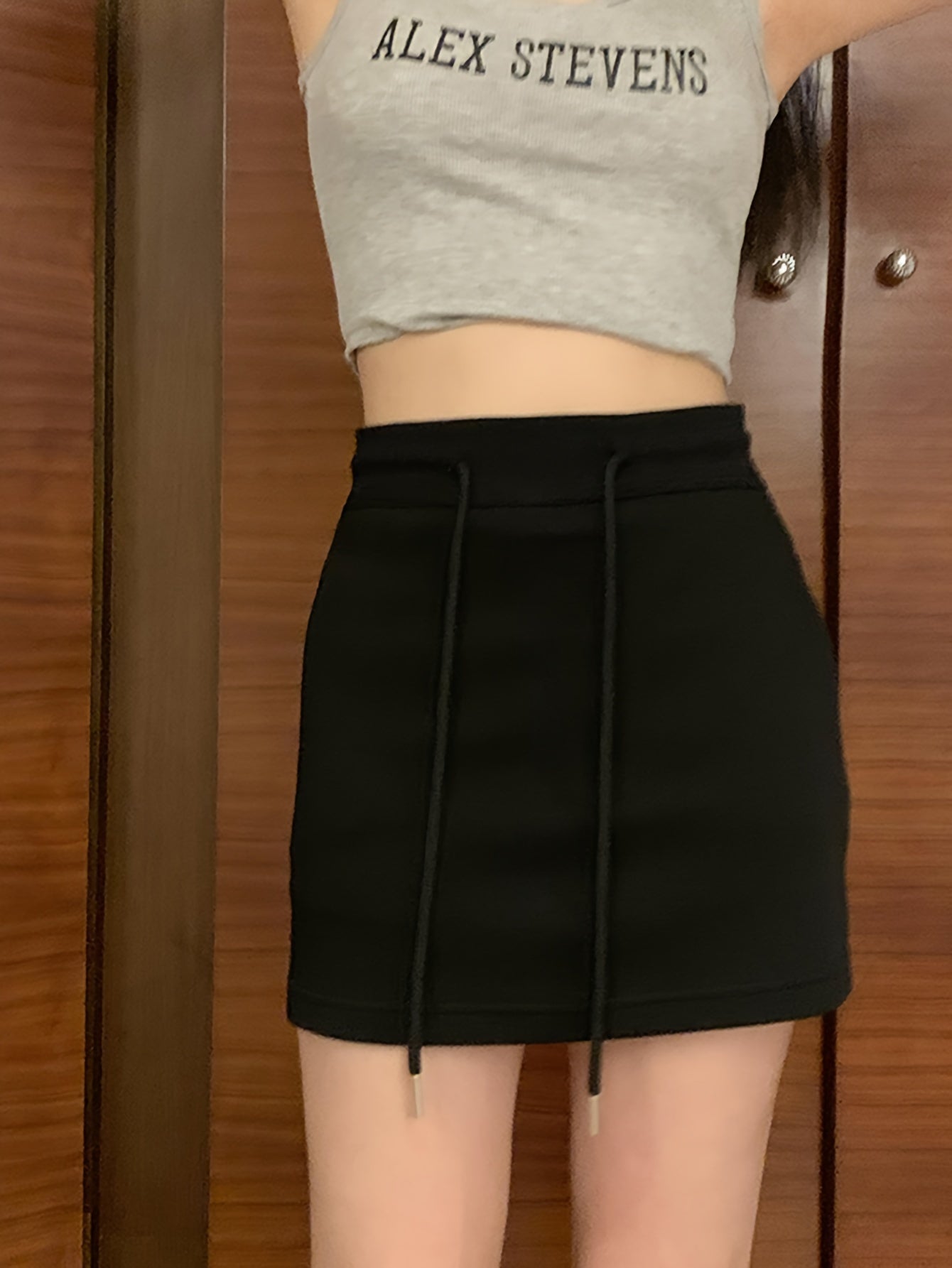 Solid Color Drawstring Elastic Waist Skirt - Casual A-line Skirt For Spring & Summer