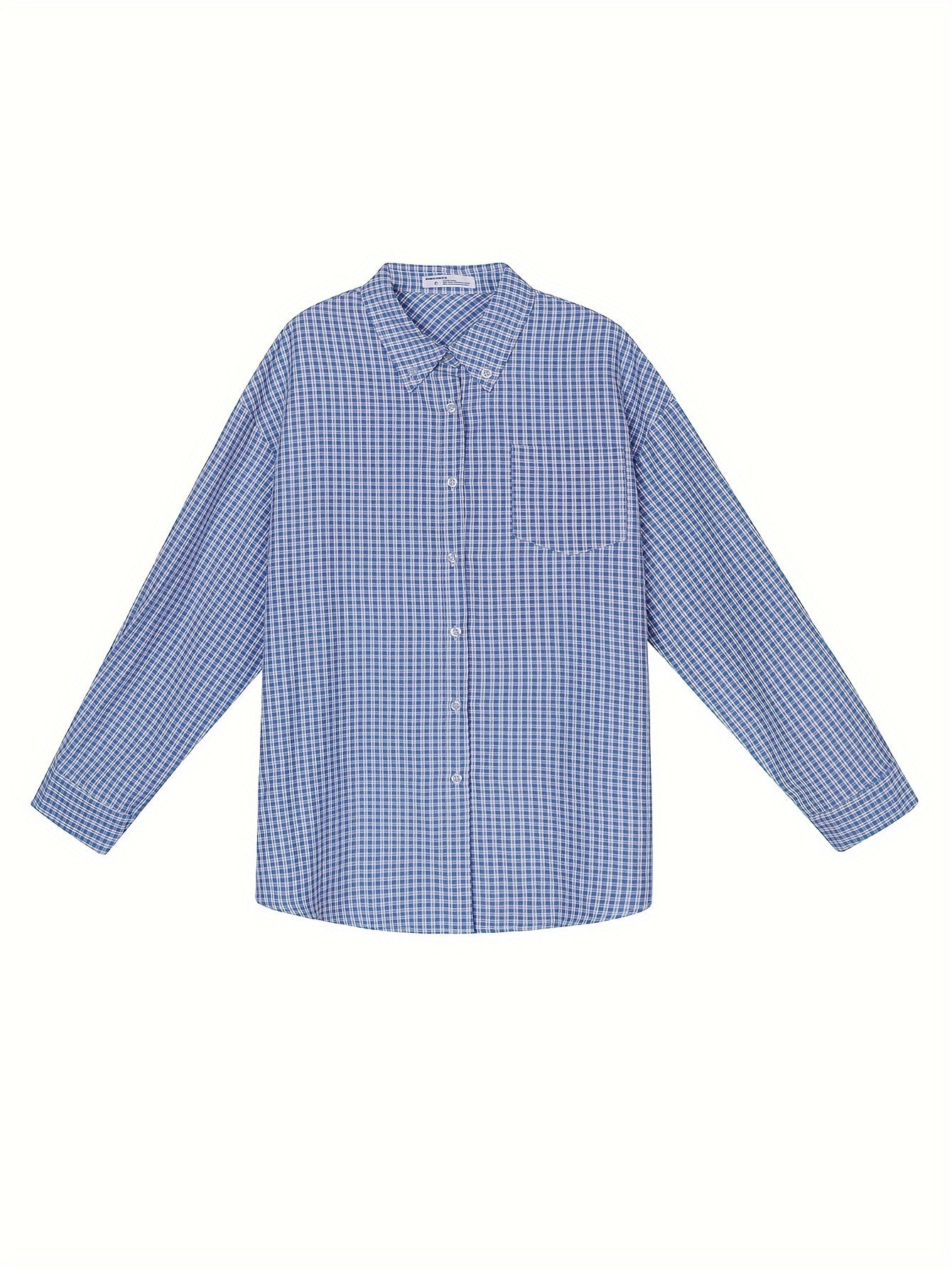 Gingham Print Button Front Shirt - Casual Long Sleeve Breast Pocket Shirt For Spring & Fall