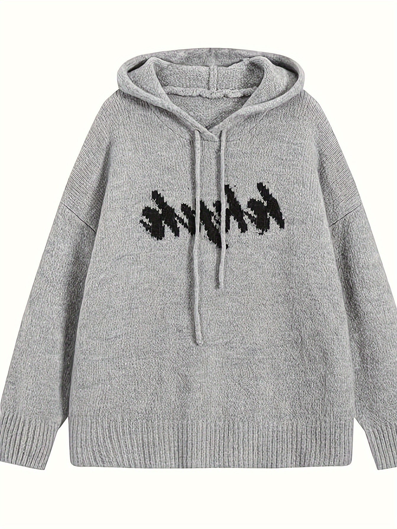 Letter Pattern Drawstring Hooded Sweater