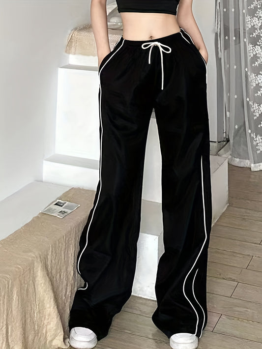 Y2K-Inspired Baggy Pants - Elastic Drawstring Waist-Comfort Fit-Casual Everyday Wear