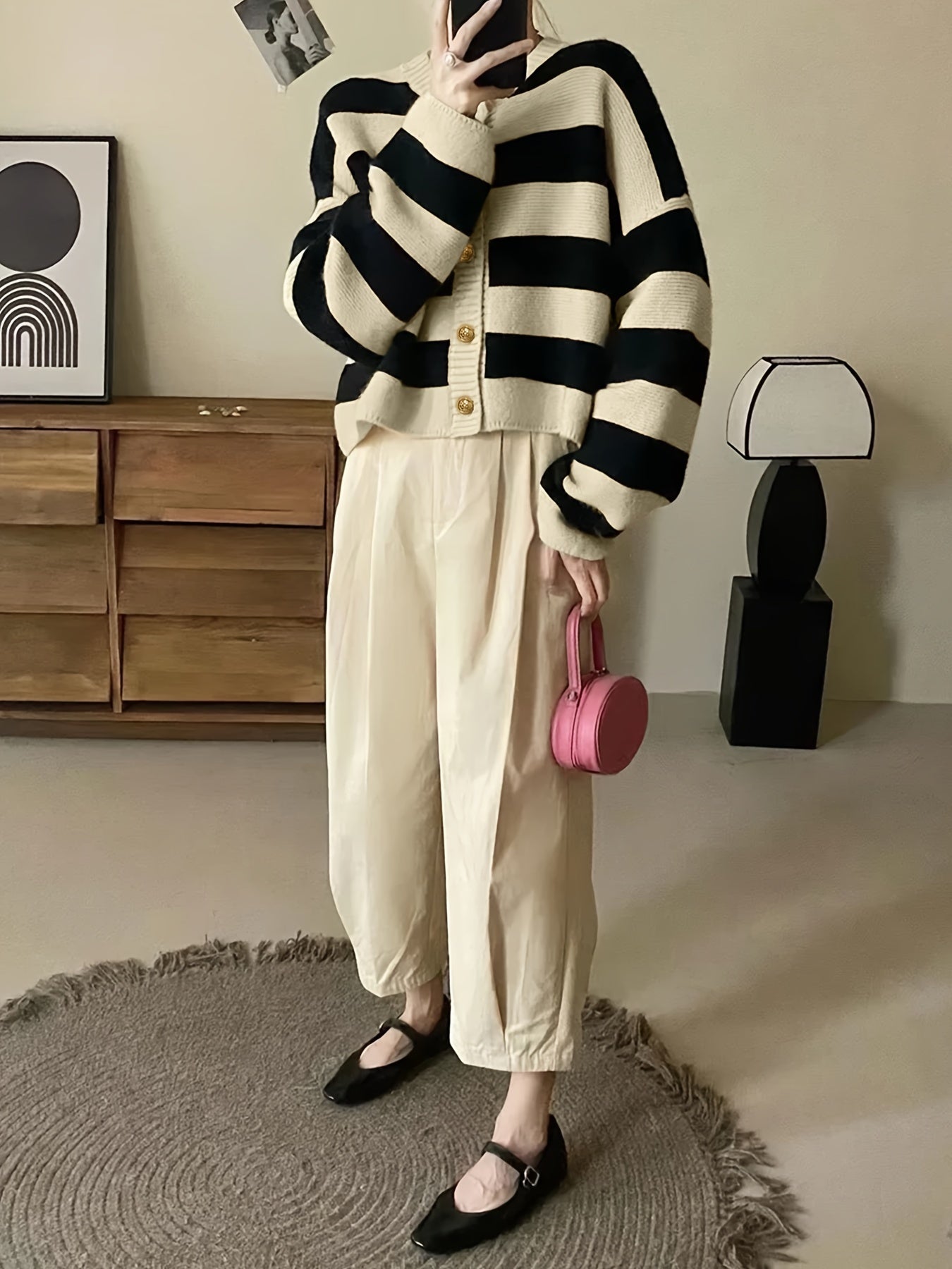 Stripe Pattern Button Front Cardigan - Casual Long Sleeve Cardigan For Spring & Fall