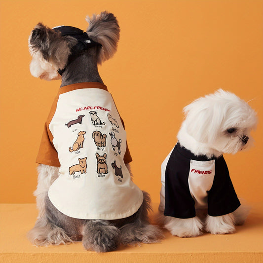 Adorable 'We Are Friends' Embroidered Pet T-Shirt - Cotton Blend, All-Season Dog & Cat Apparel For Small To Medium Breeds