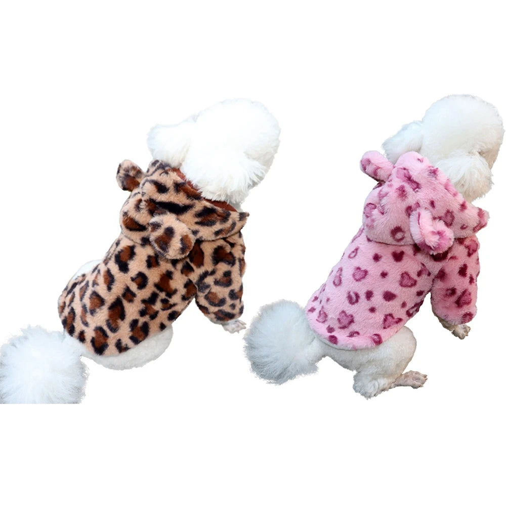 Cozy Leopard Print Winter Pet Hoodie: Keep Your Furry Friend Stylish and Warm!