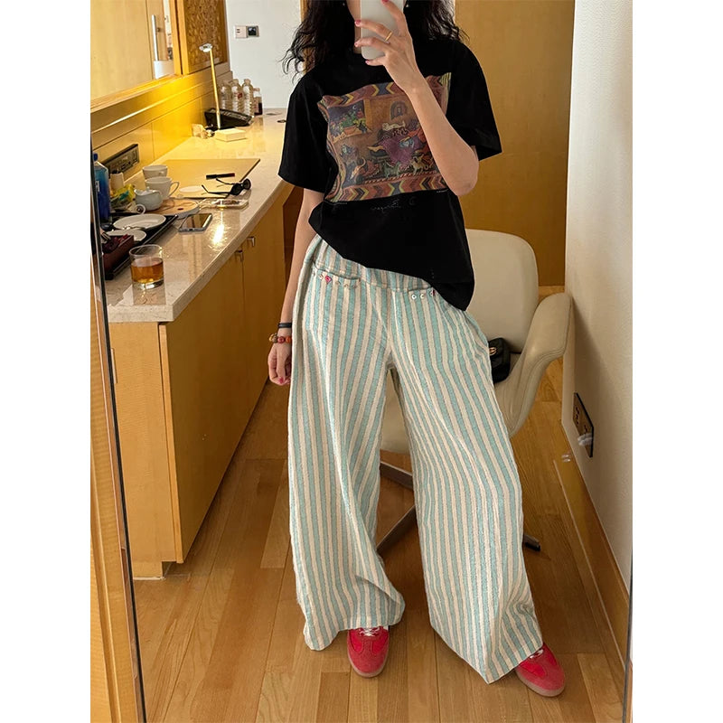 Vintage Striped Wide Leg Pants