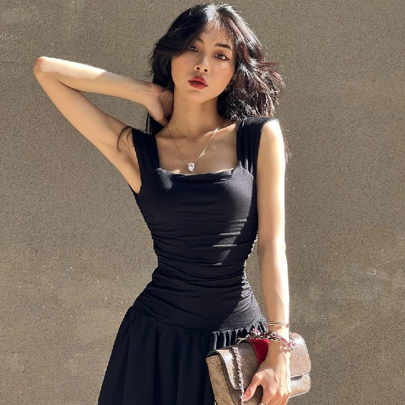 Sexy Ruched Bodycon Black Maxi Dress