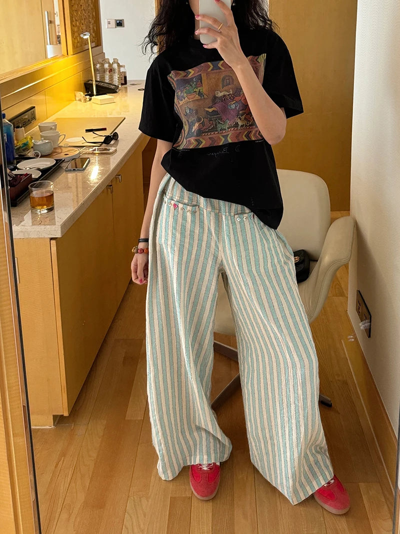 Vintage Striped Wide Leg Pants