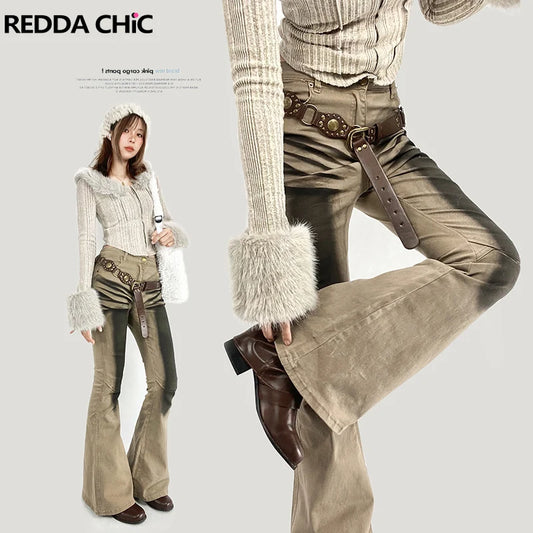 REDDACHiC Khaki Dirty Wash Flare Jeans: Stylish and Trendy Denim