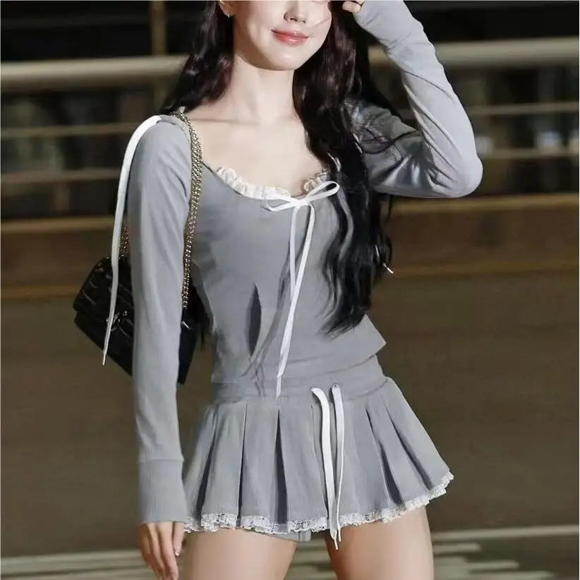 Summer Korean fashion grey mini skirt