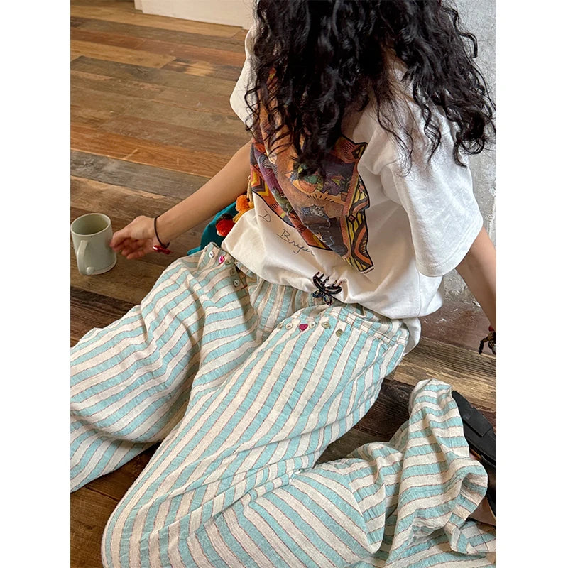 Vintage Striped Wide Leg Pants