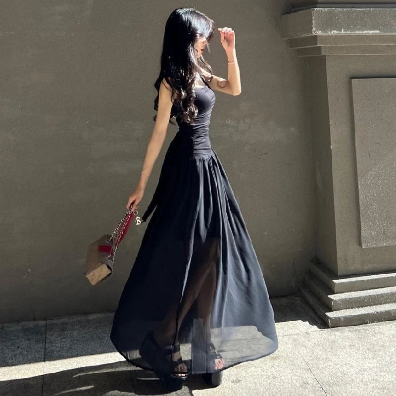 Sexy Ruched Bodycon Black Maxi Dress