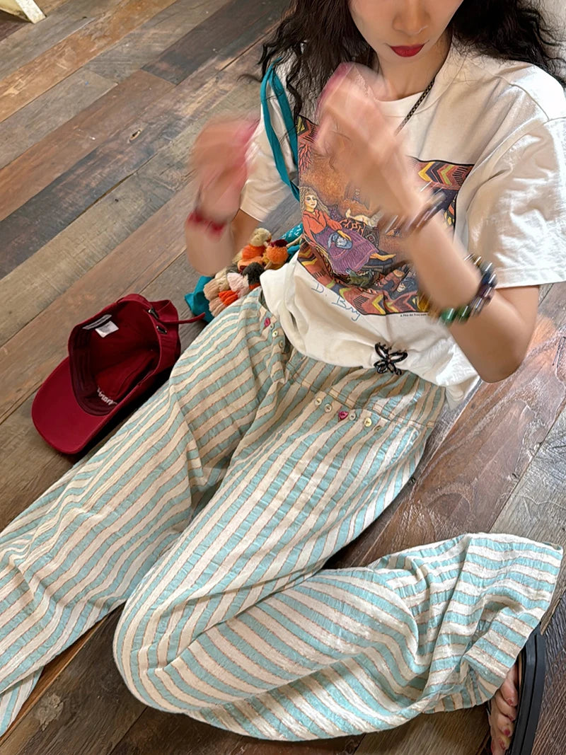 Vintage Striped Wide Leg Pants