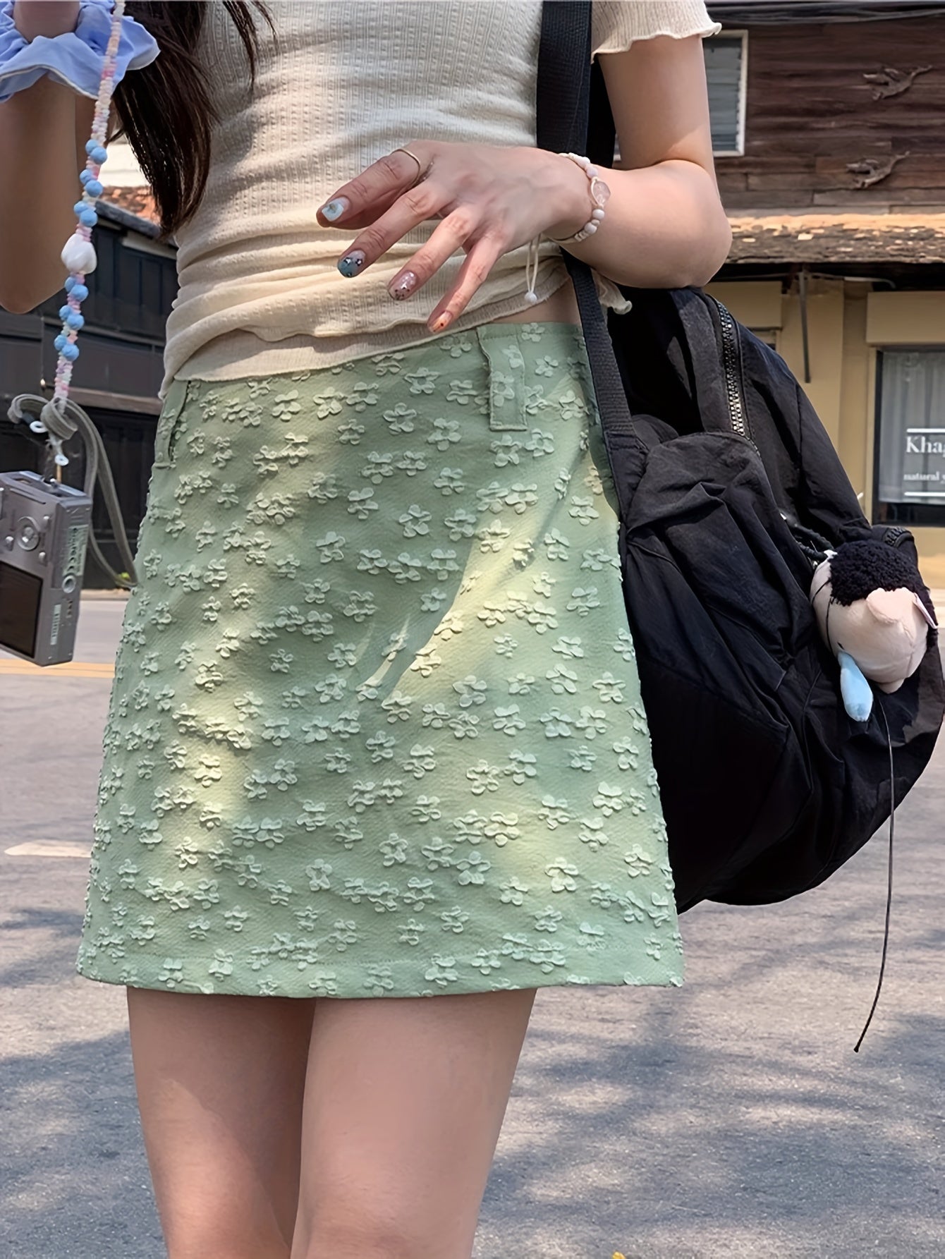 Floral Texture High Waist Mini Skirt