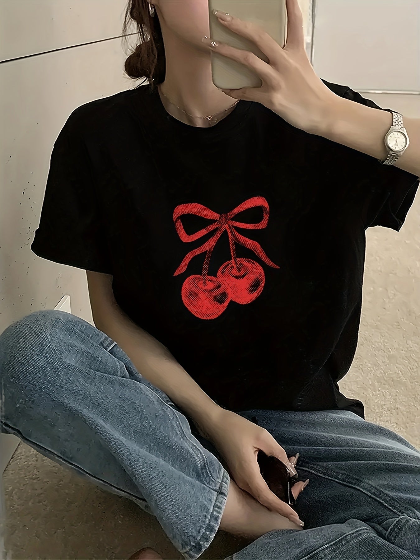 Cherry Print Short Sleeve T-shirt