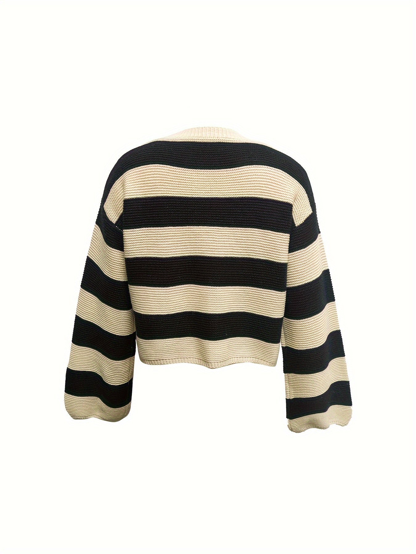 Stripe Pattern Button Front Cardigan - Casual Long Sleeve Cardigan For Spring & Fall